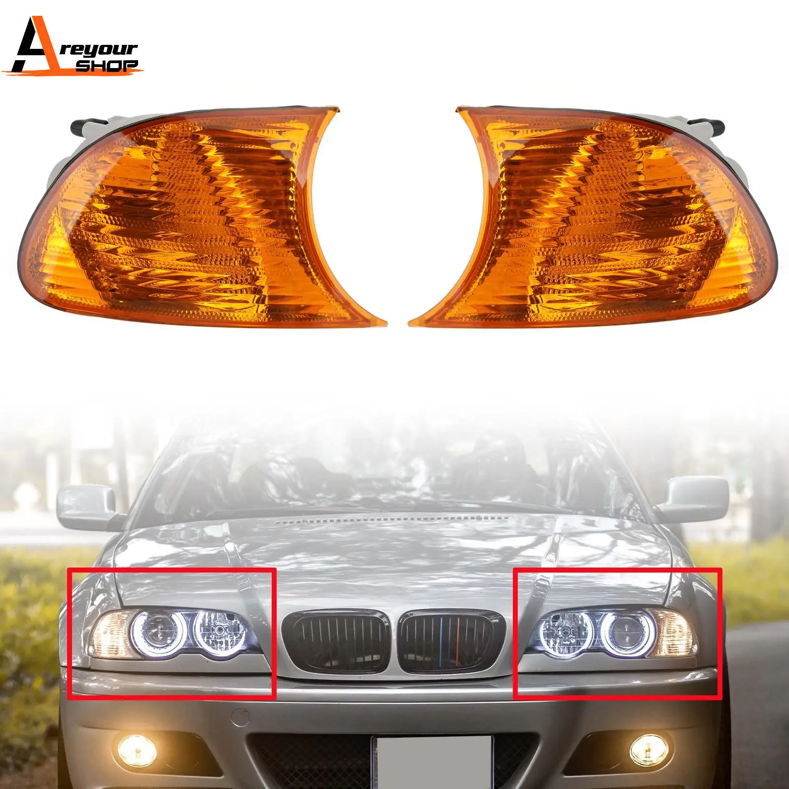 Areyourshop 1 Pair Corner Lights Turn Signal Lamps For BMW E46 2 Doors 1998 19999 2000 2001 631269042300 63126904299 Car Part