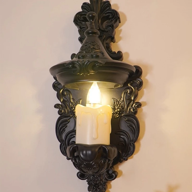 French Retro Resin Carved Wall Lamps Designer Creative Living Room Background Wall Sconces Hallway Bedroom Artistic Decorative