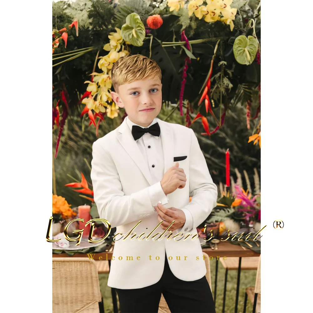 Boys\' ivory wedding suit, black trousers (jacket + pants) suit - customized tuxedo suitable for children aged 2~16