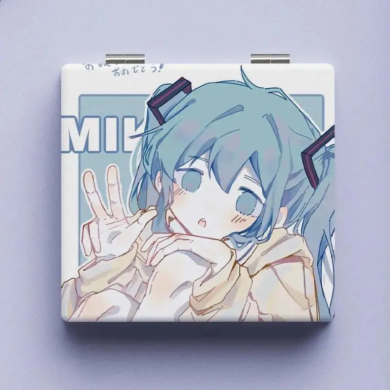 Cute Hatsune Miku Portable Folding Makeup Mirror Girls Makeup Small Mirror Carrying Holiday Gifts