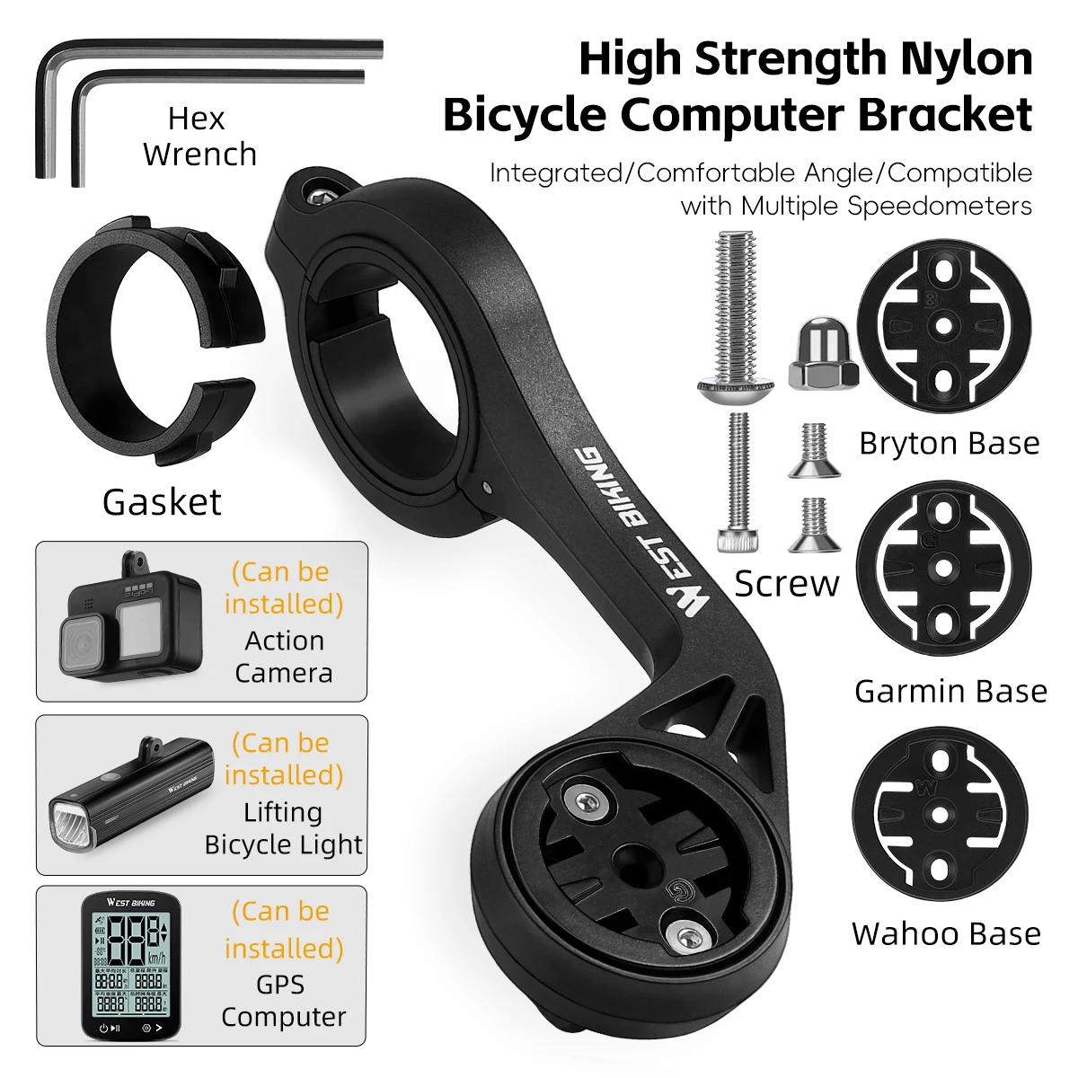 WEST BIKING Fahrradcomputerhalterung für Garmin/Bryton/Wahoo Tachometer, Fahrradbeleuchtung und Kamerahalterung, MTB-Rennradzubehör