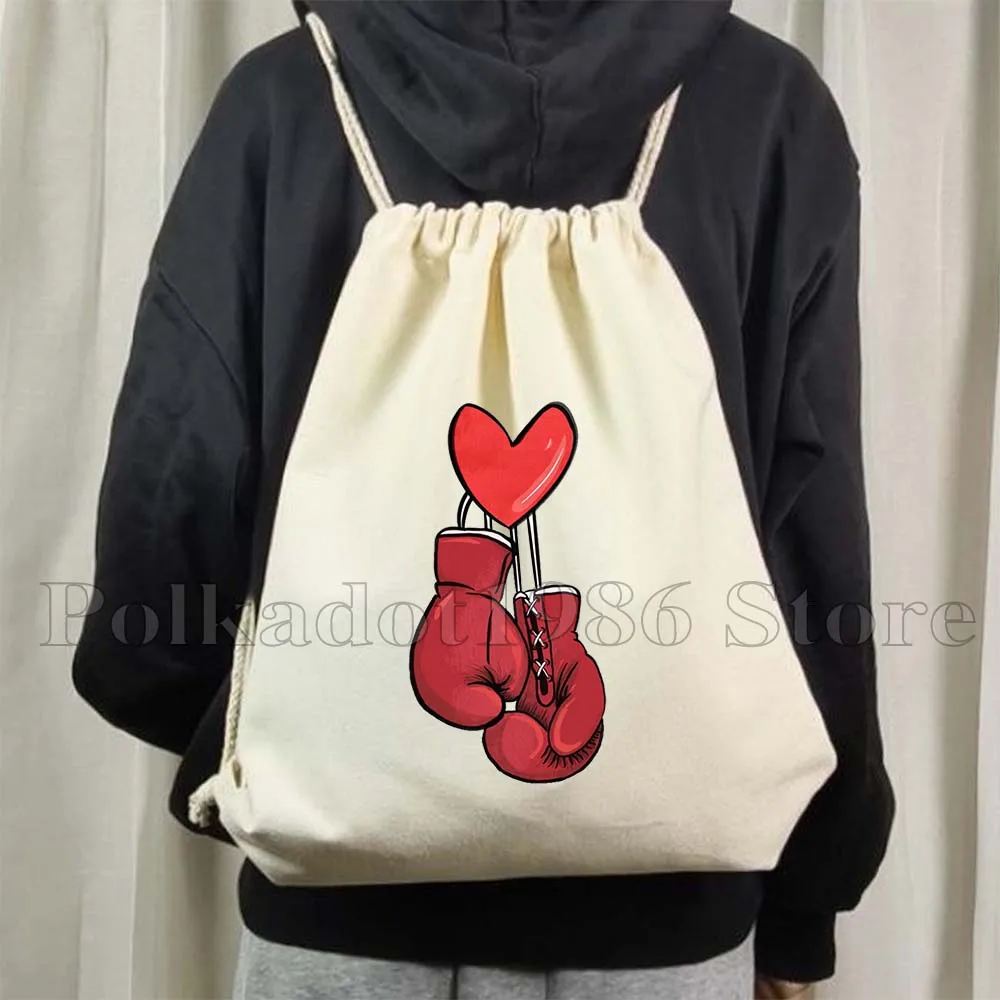 Keep Fighting Yourself Cute Strong Red Fighter Boxing Gloves Muay Thai Gifts Canvas Drawstring Bag Soccer Backpack Gym Sackpack