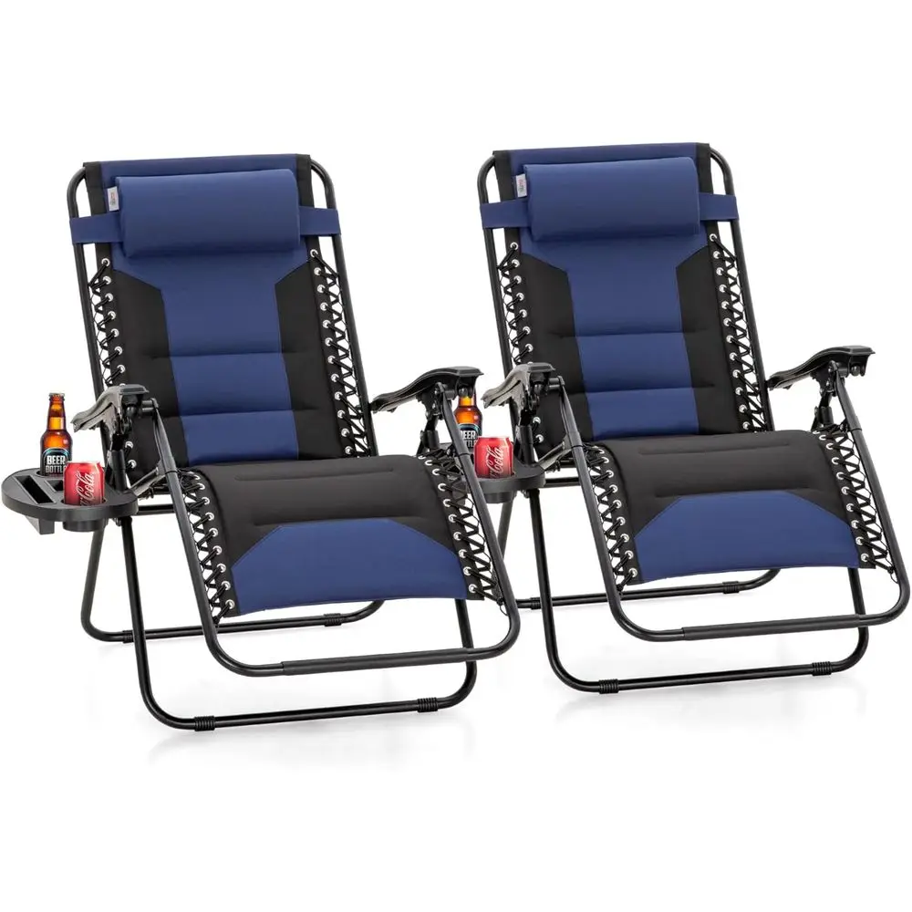 

Комплект из 2 кресел-реклайнеров Zero Gravity, с мягким антигравитационным механизмом, увеличенным сиденьем шириной 28 дюймов, складной шезлонг для патио с подлокотниками и подстаканниками