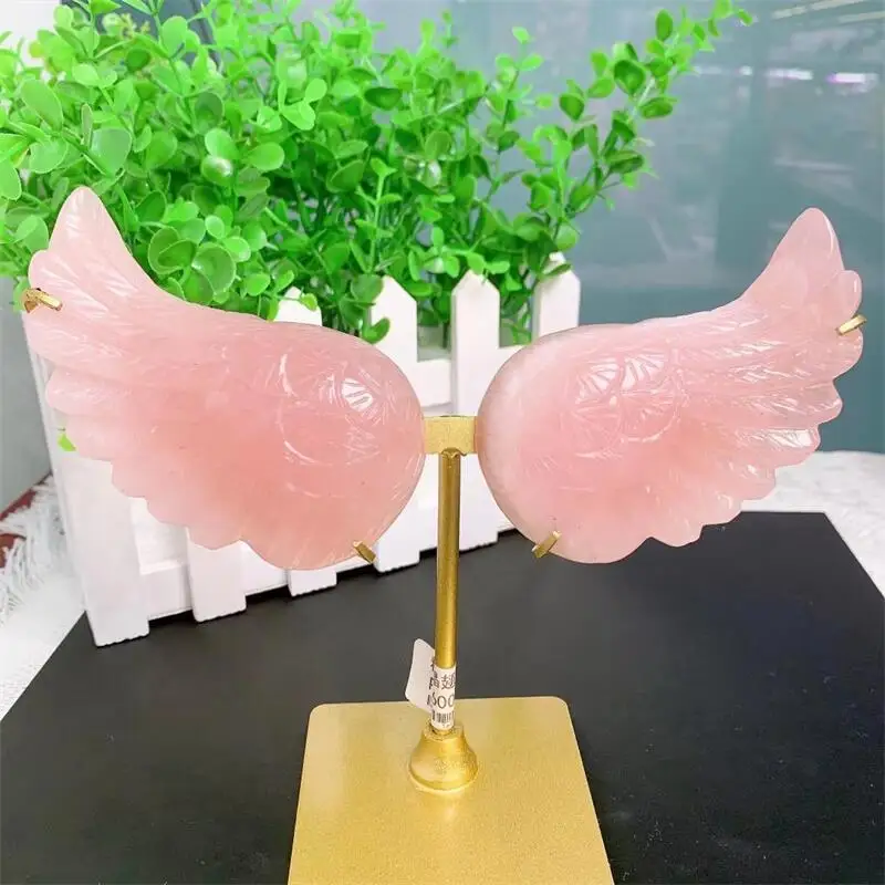 

Natural Rose Quartz Crystal Wings Carving Hand Polished Reiki Healing Gift Room Home Decoration Gift