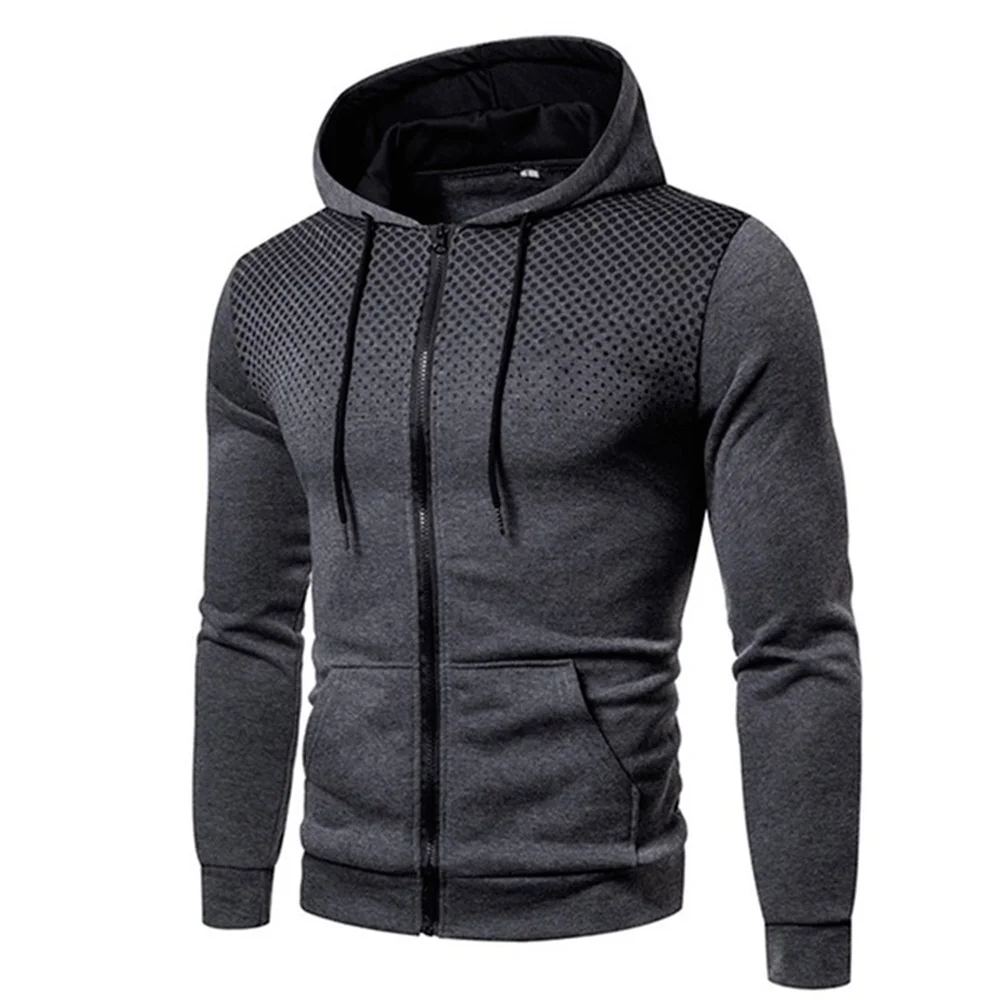 Autumn Winter Fleece Men's Hoodies Polka Dot Design Zipper Jacket Male Streetwear Loose Sweatshirts Sportwear Hooded Cardigan