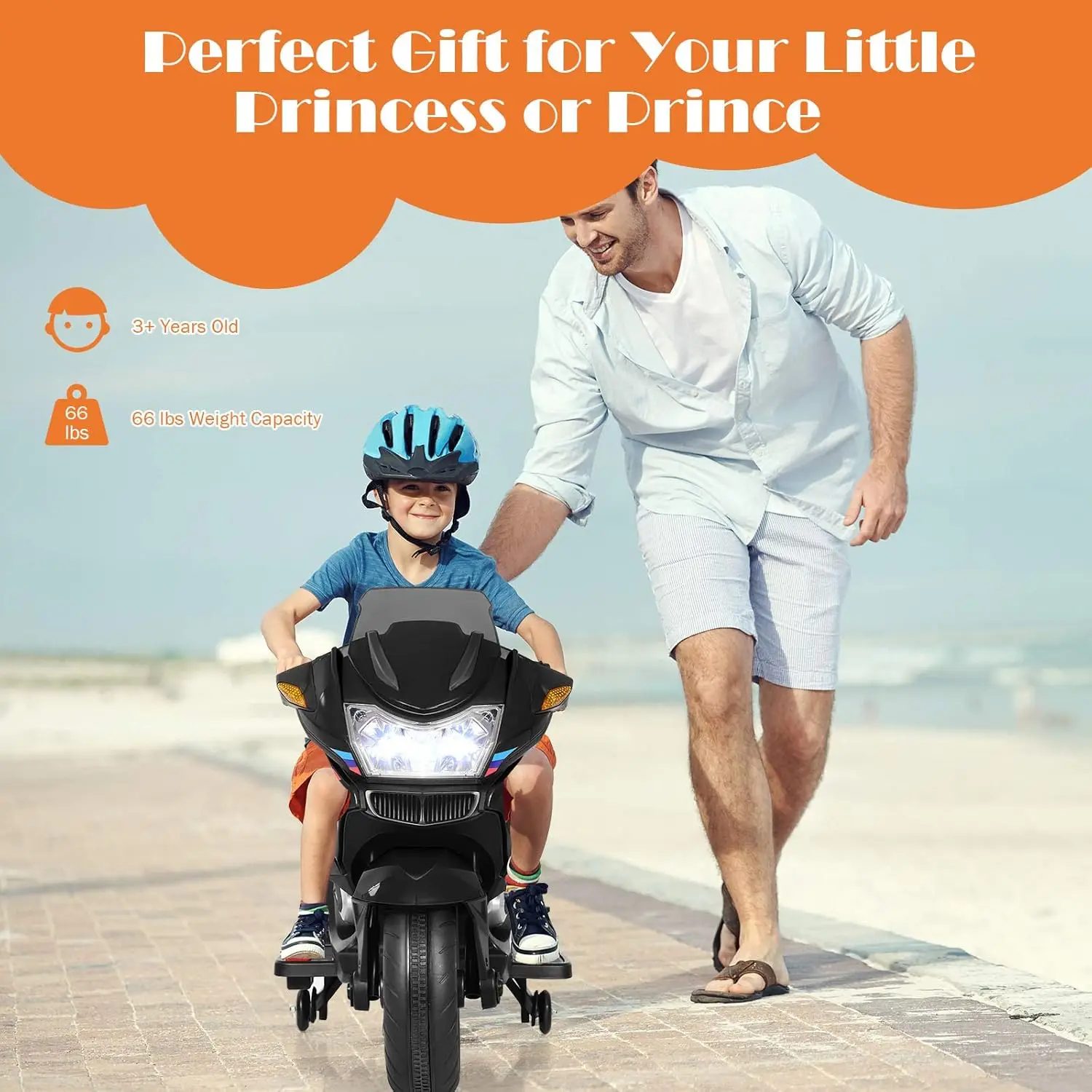 Jazda na motocyklu dla dzieci, rower zasilany akumulatorem elektrycznym 12 V z kółkami treningowymi, światła LED, muzyka, pedał, do przodu/do tyłu,