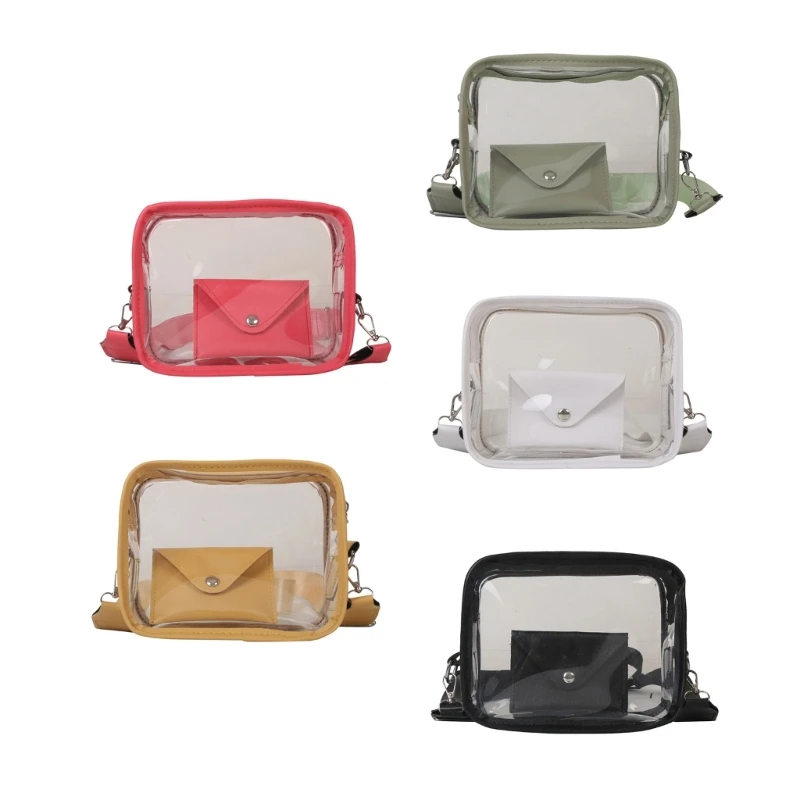 E74B Clear Crossbody Messenger Shoulder Bag Transparent Bag with Wallet for Work Travel Workout Concert Casual Party