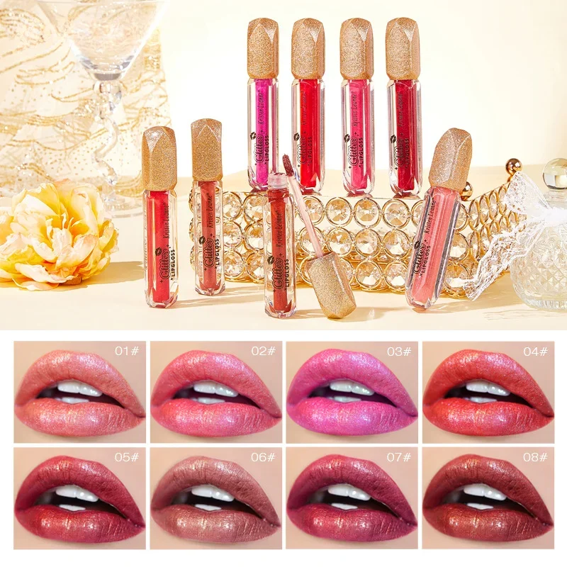 Nieuwe Glanzende Lipgloss Voor Vrouwen Langdurige Matte Glitter Vloeibare Lippenstift Diamant Glanzende Lipgloss Waterdichte Lip Make-Up