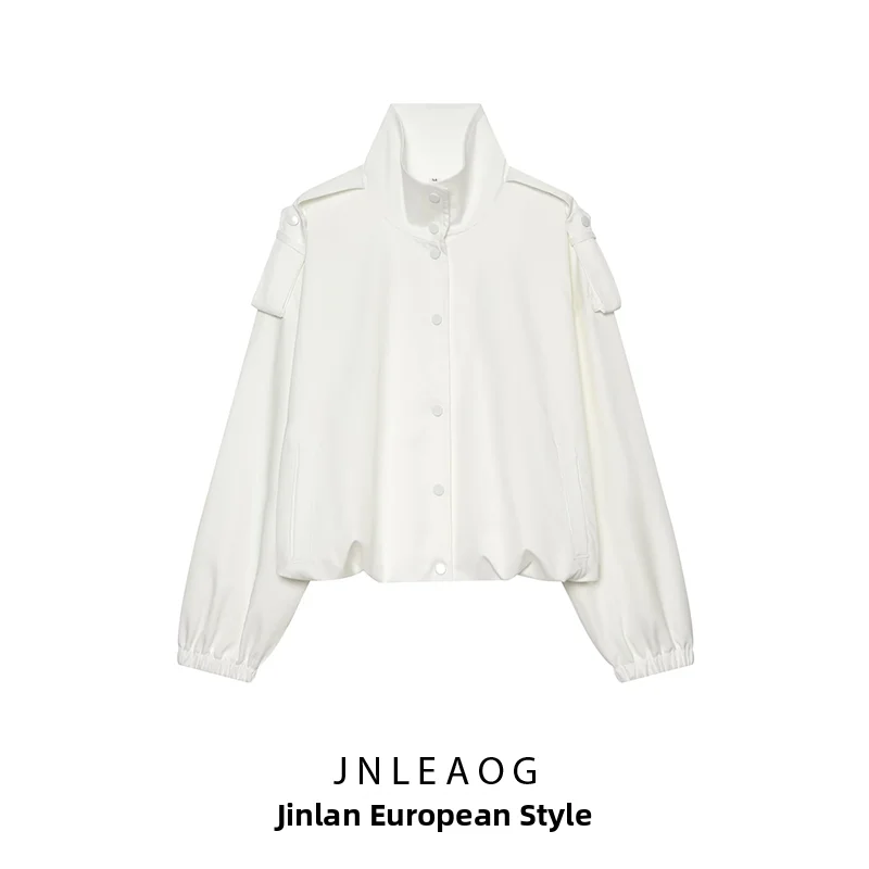 JNLEAOG Autumn New Women's Casual Style Long Sleeve Stand Collar Flight Jacket Outerwear Polyester Fiber Standard Version