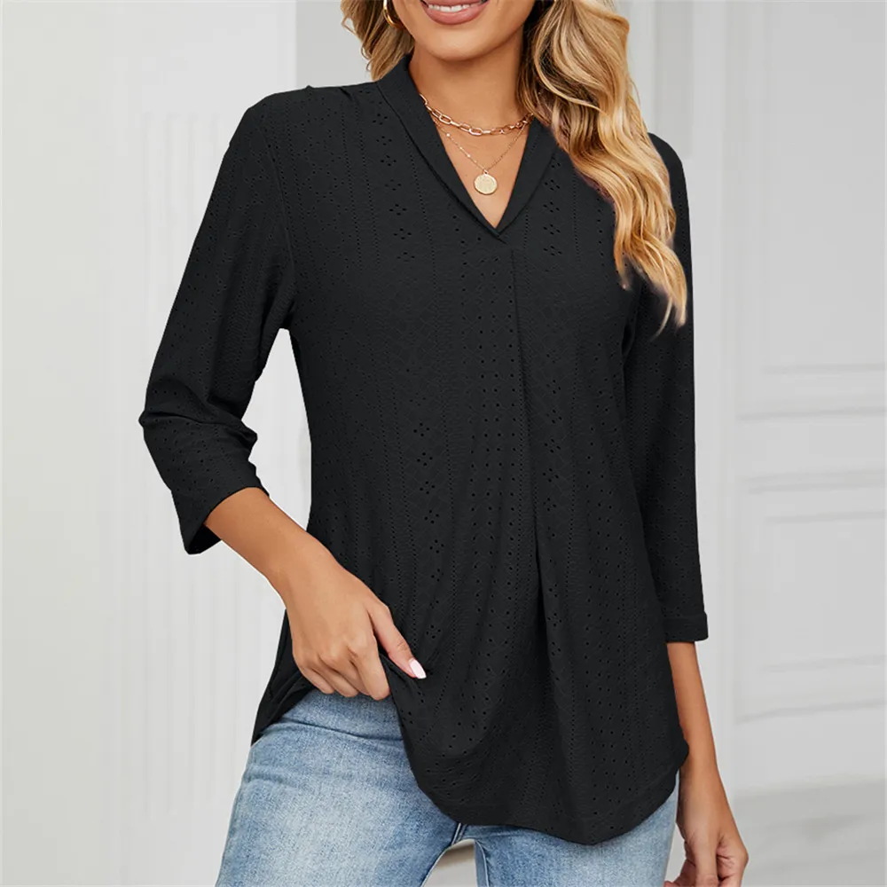 Fashion Woman Blouse Shirts For Women Clothes Half Sleeve V Neck Female Tops White Green Purple Women\'s Autumn Clothing