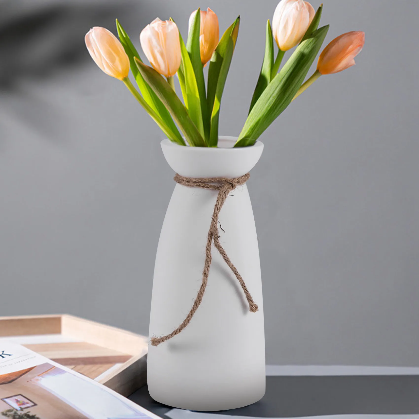 A56X White Ceramic Vase Minimalist Style Decoration,Modern Home Decoration Porcelain Vase Matte Design (B Style)