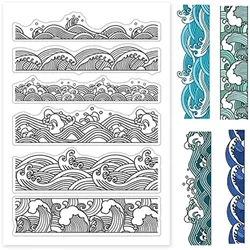 Ocean Waves Borders Clear Stamps Transparent Silicone Stamp Seal for Card Making Decoration and DIY Scrapbooking