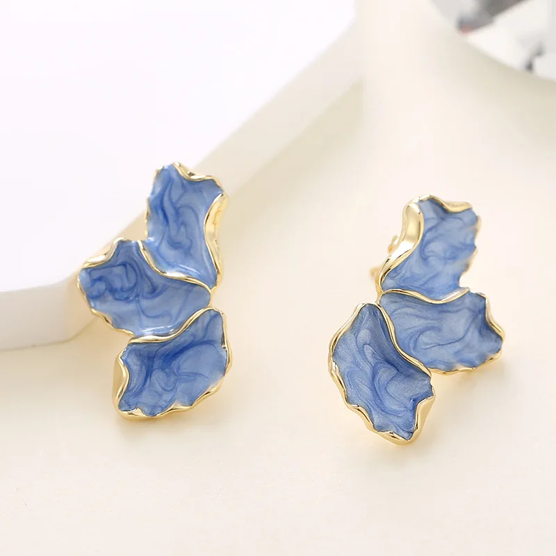 Fashion Geometric Enameled Flower Stud Earrings For Women Jewelry Blue Green White Red Pink Gold Color Earrings Pendientes Mujer