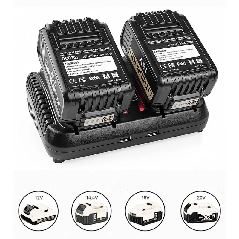 

Dual-Charging Rapid Charger Power Tool Battery Charger Compatible with For Dewalt 12/20V Lithium Batteries Featuring USB Ports