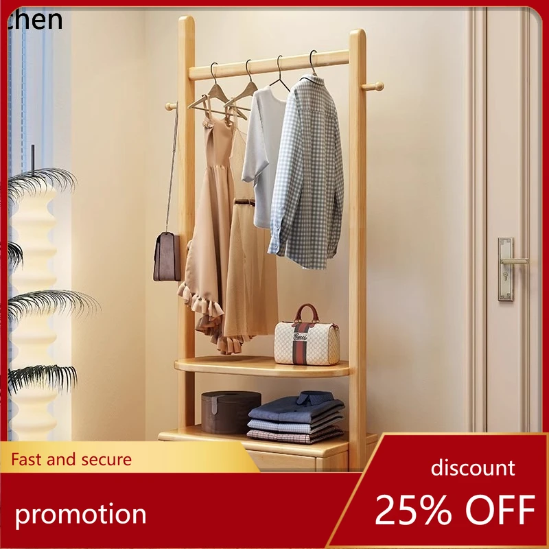 CZ Solid Wood Coat Storage Cabinet, Integrated Floor-standing Hanger with Drawers for Bedroom, Small Apartment Room Shelf