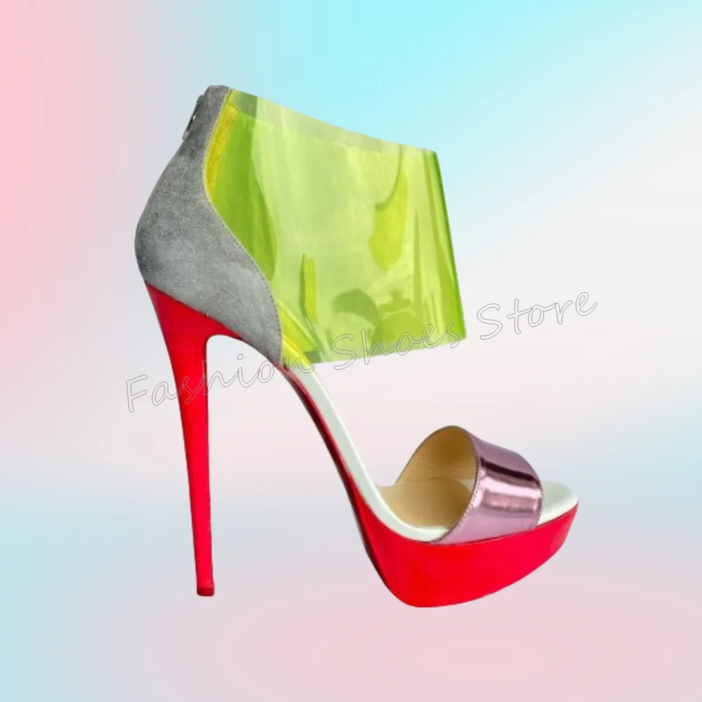 

Splicing Platform Open Toe Sandals Back Zipper Thick Heel High Heel Shoes for Women Fashion Heels 2025 New Zapatos Para Mujere