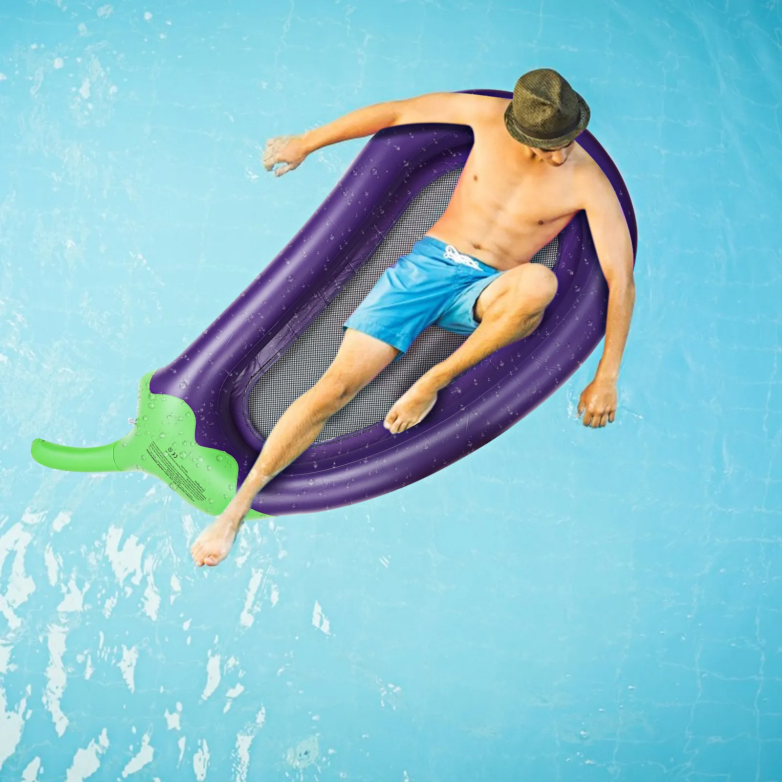 Eggplant Inflatable Pool Floating Sofa Bright Mesh Detail Inflatable Floating Bed Raft Air Mattress Summer Party