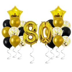 24pcs Gold Black Mixed Balloons 80th Birthday Party Decorations 80 Years Old Man Woman Birthday Decoration Anniversary Supplies