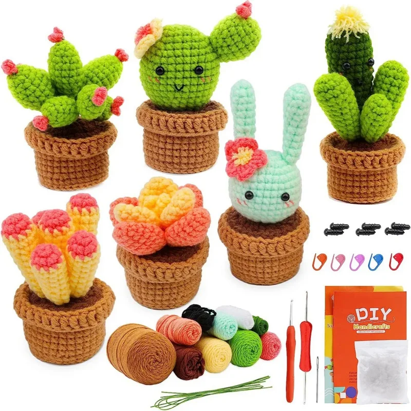 

Cactus Desktop Decoration Doll, DIY Crochet Kit with Yarn, Random Color Hook, Knitting Accessories for Starter Beginners, 1 Set