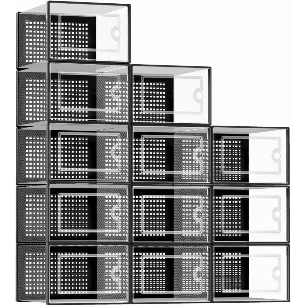 

Shoe storage box organizer, pack of 12, clear plastic stackable sneaker container, space-saving shoe rack, drawer replacement