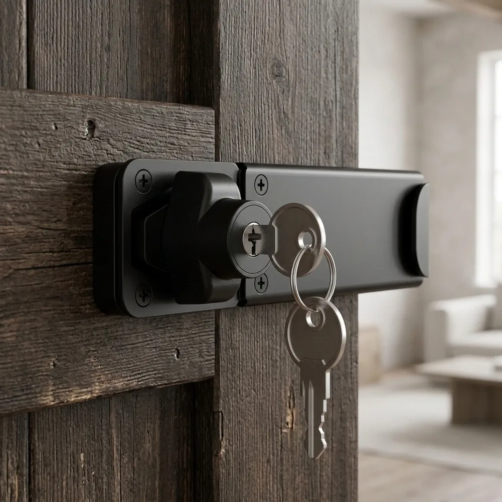 For 90 Inward-opening Doors Sliding Gate Latch Door Hasp for lock Home Security As Shown Extended Sliding Ear Keyed Locking