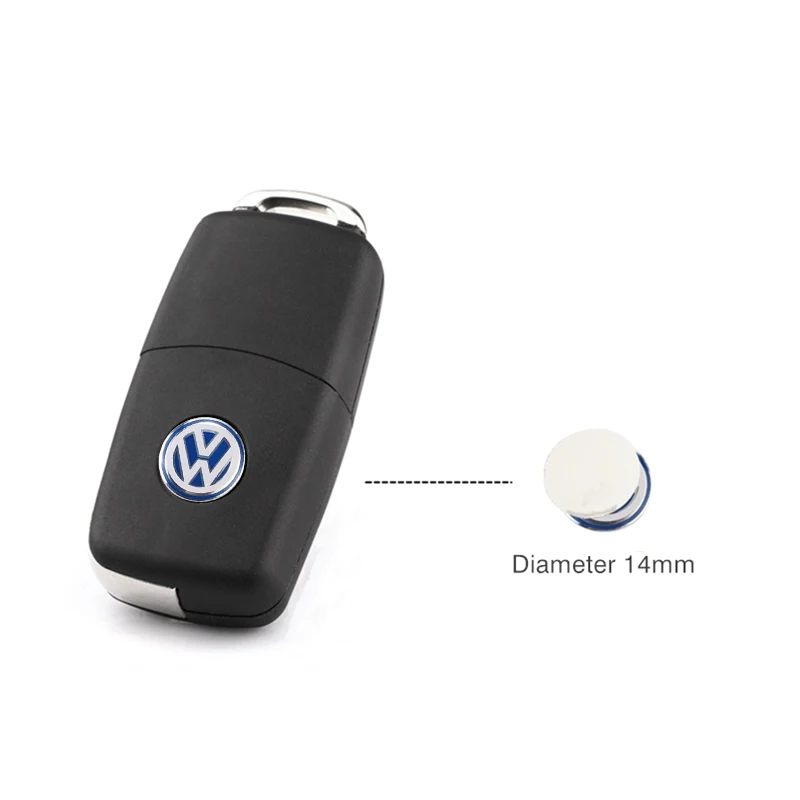 5/10Pcs 14mm Aluminium Metal Car Styling Remote Key Stickers For Volkswagen GTI R-Line R Polo Golf Passat Scirocco Jetta Tiguan