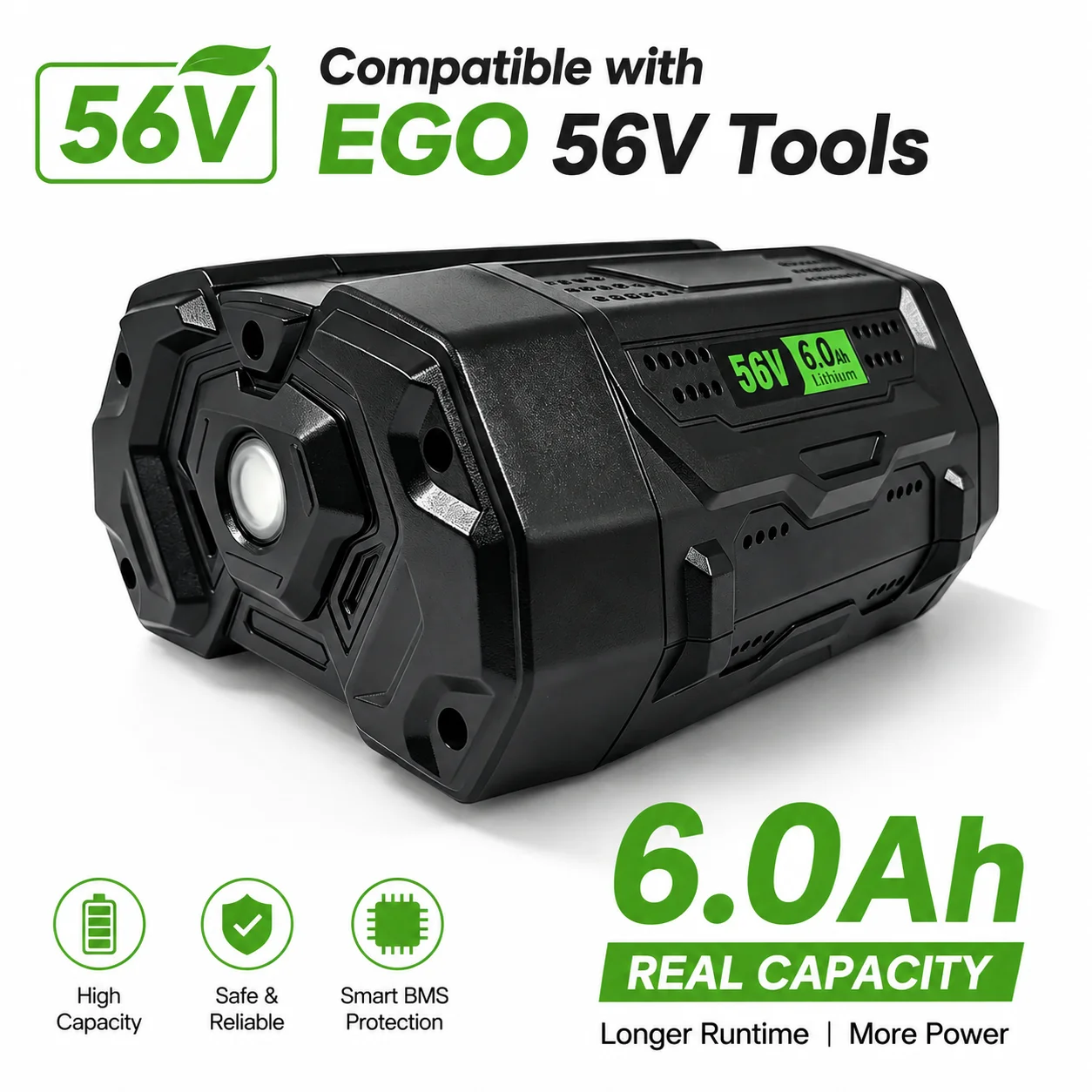 6.0Ah Replacement Battery Compatible with EGO 56V BA2800 BA2800T BA4200 BA4200T, Li-ion Rechargeable Battery Pack for Garden