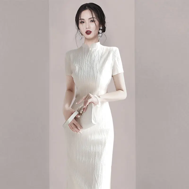 

Cool and cool temperament Celebrity Dress 2023 Summer Short Sleeve Women Vintage Goddess Temperament Wrapped Hip Dress Female