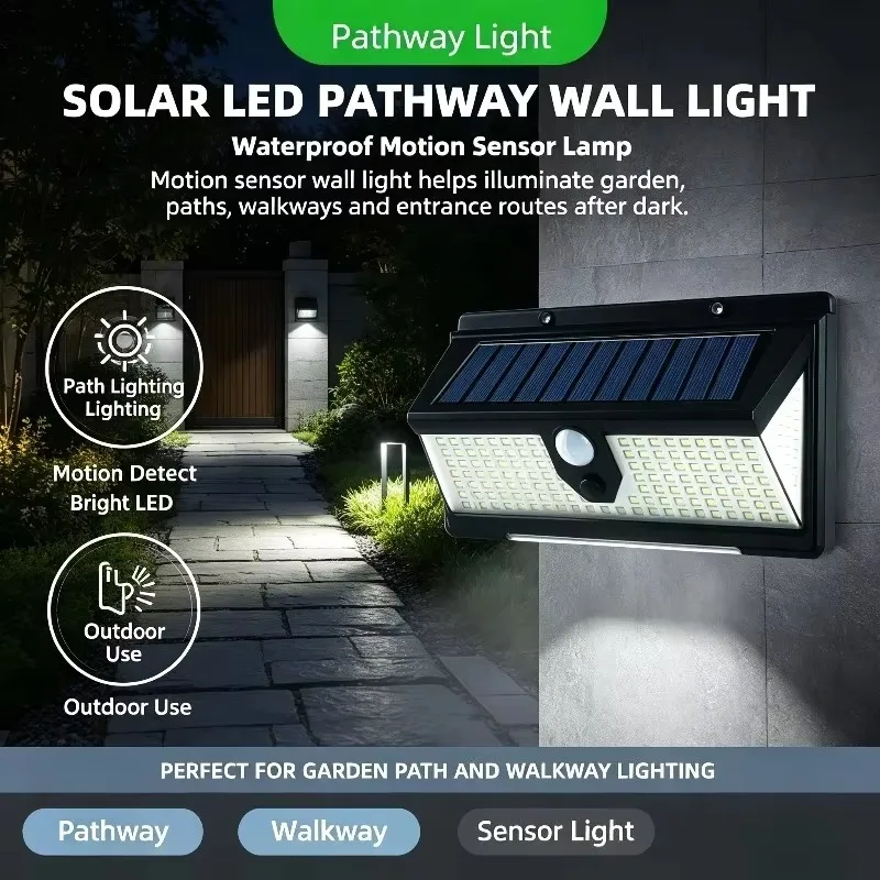Outdoor Solar Wall Light Motion Sensor Waterproof Garden LED Indoor Modern Living Room Bedside Reading Courtyard Villa Landscape