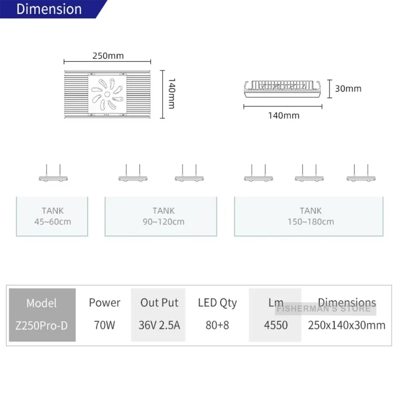 WEEK AQUA Z250Pro Spotlight RGB UV Full Spectrum Intelligent APP Control Sunrise And Sunset Led Aquarium Light For Fish Tank