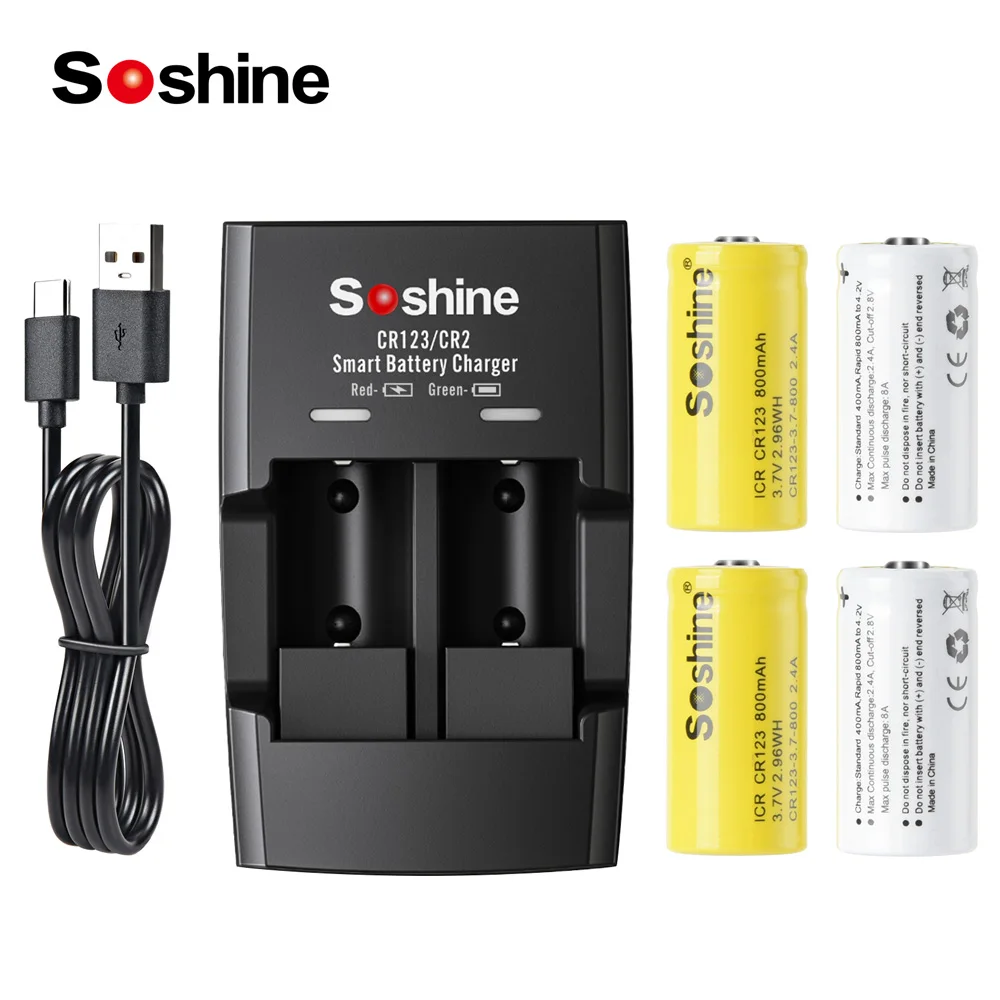 Soshine 3.7V 800mAh Li-ion Battery and Smart Lithium Batteries Charger CR123 16340 800mAh Rechargeable Battery for Water Meter