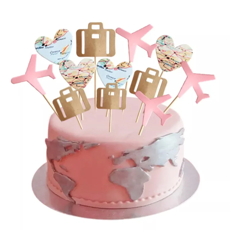 Reise-Cupcake-Topper, Flugzeugkarte, Herz, Reise-Kuchenaufsatz, Picks für Weltreisen, Mottoparty, Geburtstag, Babyparty, Hochzeit – Detail 7