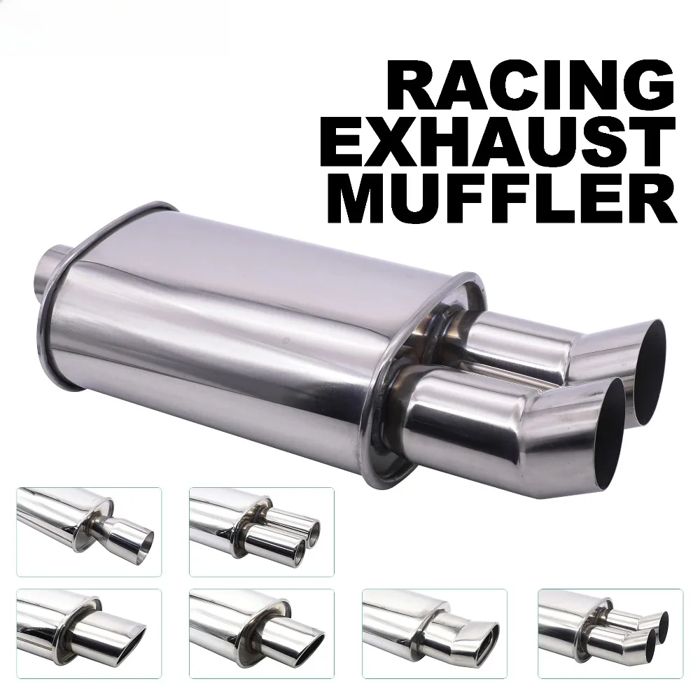 Universeller Auspuff-Schalldämpfer 2,5 Zoll Doppelinlass Edelstahl Turbo-Sound-Booster 63mm Racing Sport Schalldämpfer Endrohr-System