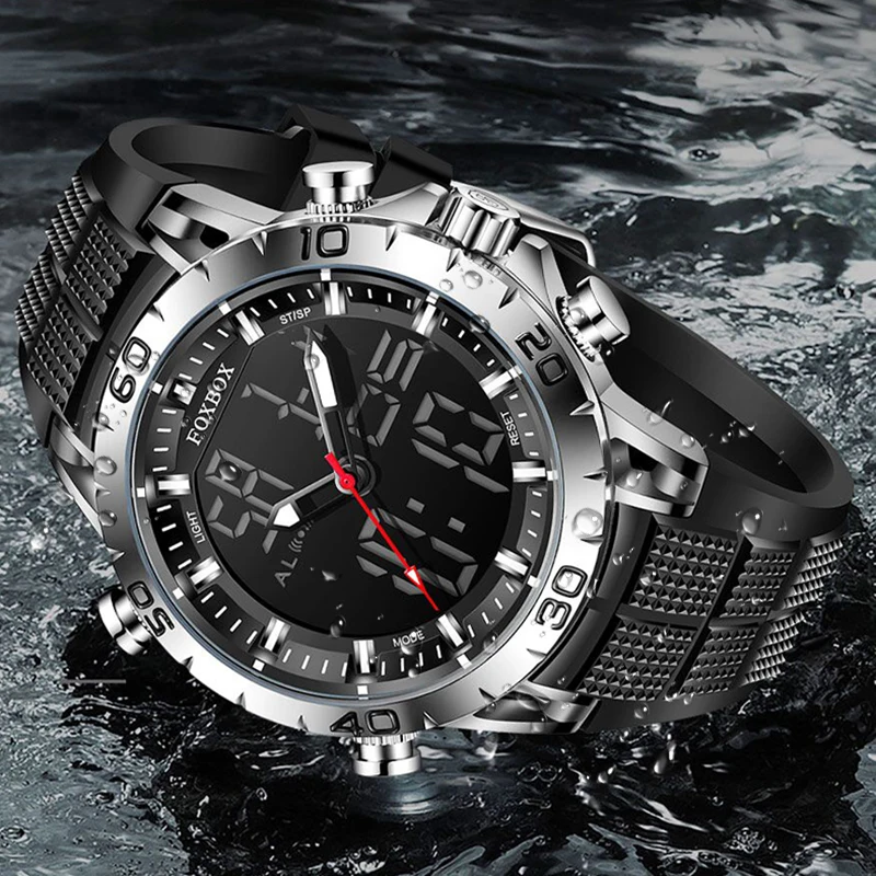 ساعة FOXBOX جديدة مقاومة للماء للرجال رياضية خارجية من السيليكون مضيئة للرجال ساعة إلكترونية عسكرية عصرية Reloj Hombre