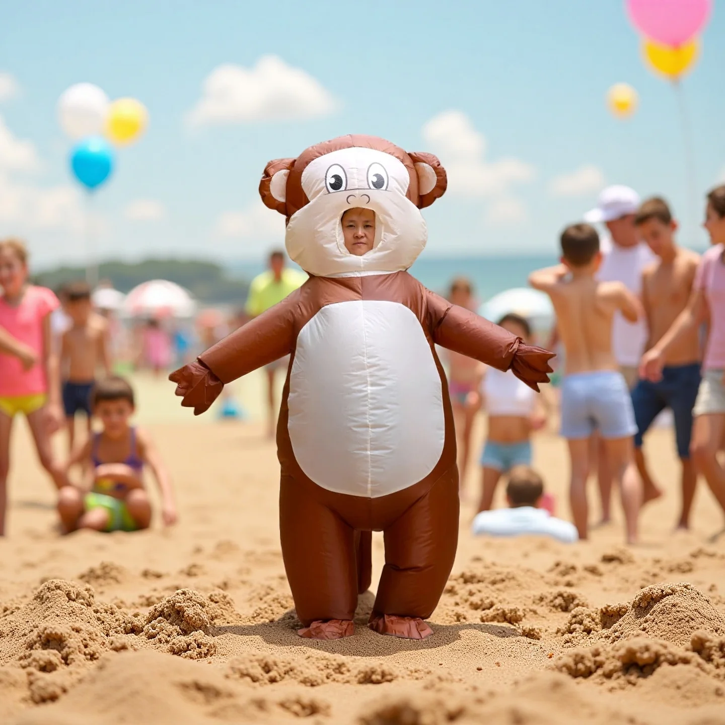 زي القرد القابل للنفخ للبالغين - مجموعة لعب الأدوار الممتعة لحفلات الهالوين وعيد الميلاد، مناسبة للارتفاع 150-190 سم