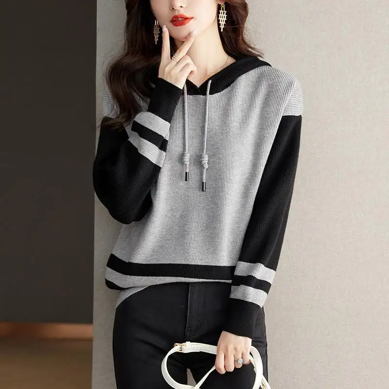 Hooded Sweater Sweatshirt for Women Baggy Color Matching Hoodies Spring and Autumn Woman Tops Loose Cheap Novelty Casual Sport M