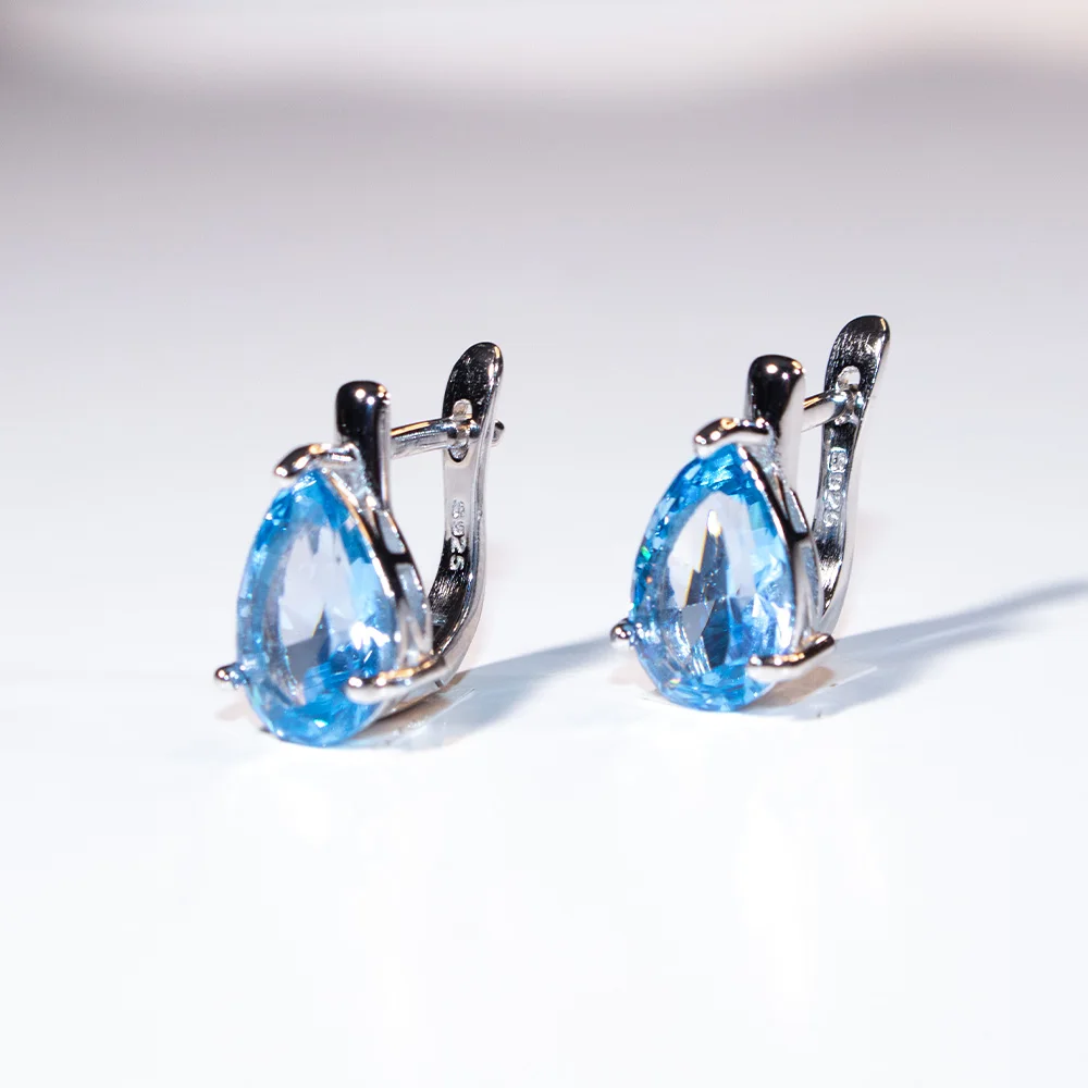 

Pear Clip Earrings Blue Topaz Earring for Woman Elegant Woman‘s Earrings Fashion Jewelry