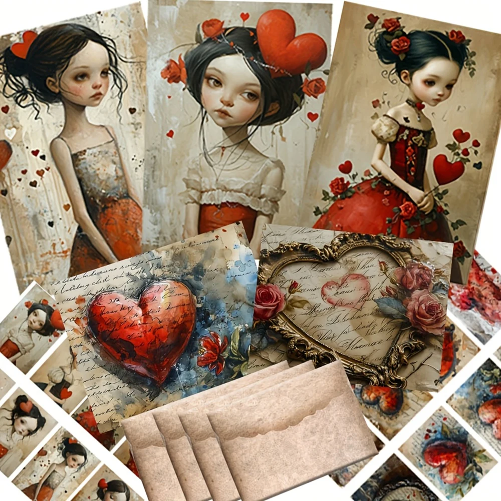 JAIIMAN 48-teiliges Karten- und Aufkleber-Set, Valentinstag mit Rosen, für Urlaubsparty-Flaggen-DIY, Scrapbooking, Junk-Tagebuch, Papierhandwerk – Detail 1