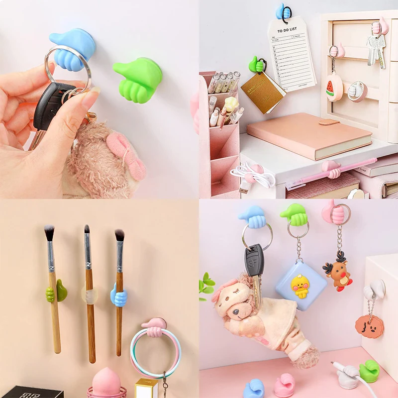 1/4/10PCS Thumb Hook Simple Cartoon Wall Hook Free Punching Creative Cute Traceless Hook Multi-Color Data Line Storage Hook