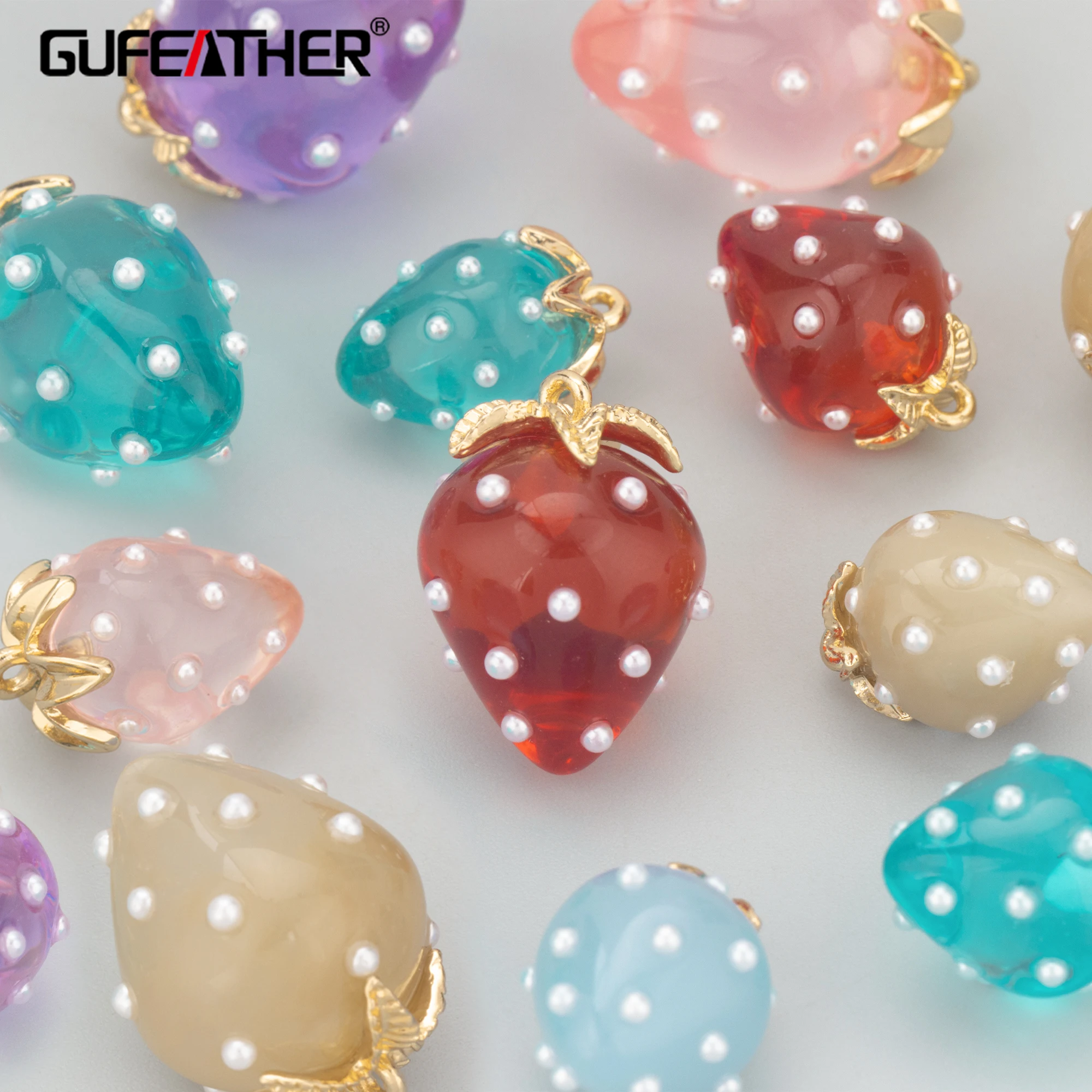 

GUFEATHER,10pcs/lot,MH38,jewelry accessories,copper cap,resin,semi-transparent,strawberry shape,diy pendants,jewelry making