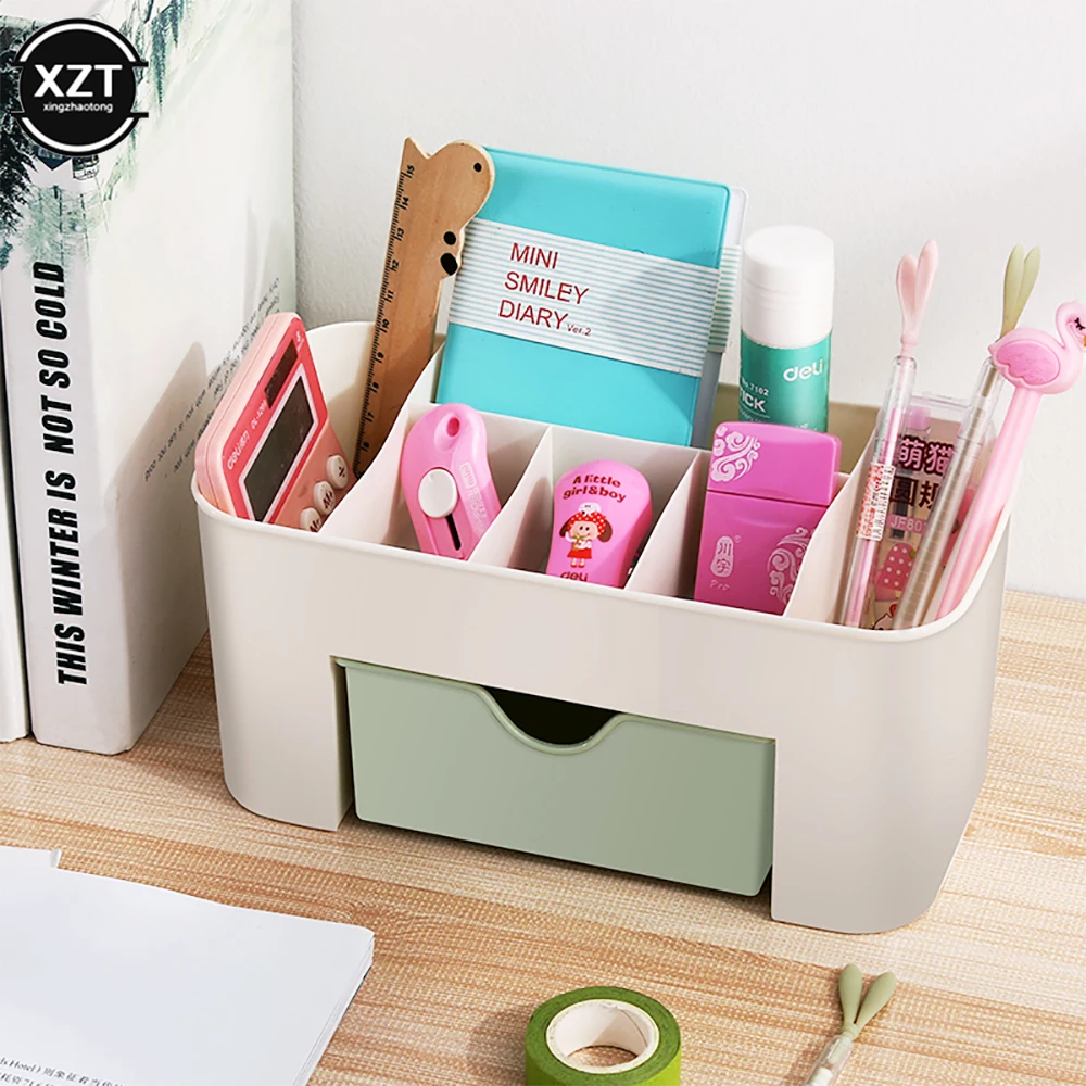 Multifunctional Storage Box Plastic Pen Holder Desk Skin Care Items Sundries Desktop Bathroom Rack with Drawer