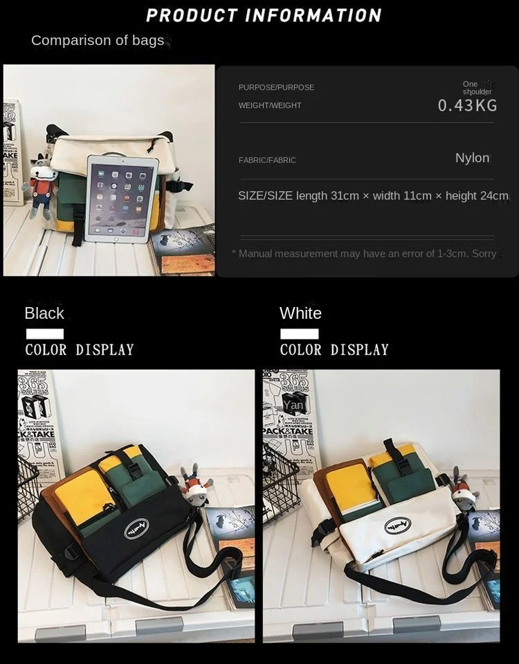 Nylon Umhängetaschen für Frauen Männer Mode Leinwand Handtaschen Schulter Tasche Studenten Schule Buchen Messenger Tasche mit Mutiple Taschen – Detail 2