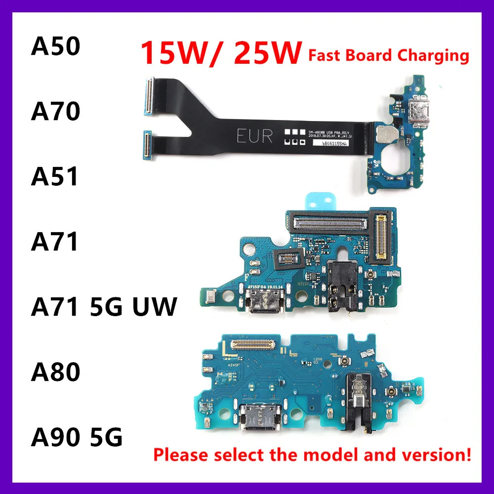 15W 25W USB Type-C Dock Charger Port For Samsung Galaxy A51 A71 A50 A80 A90 5G Fast Charging Port Board Flex Cable Microphone