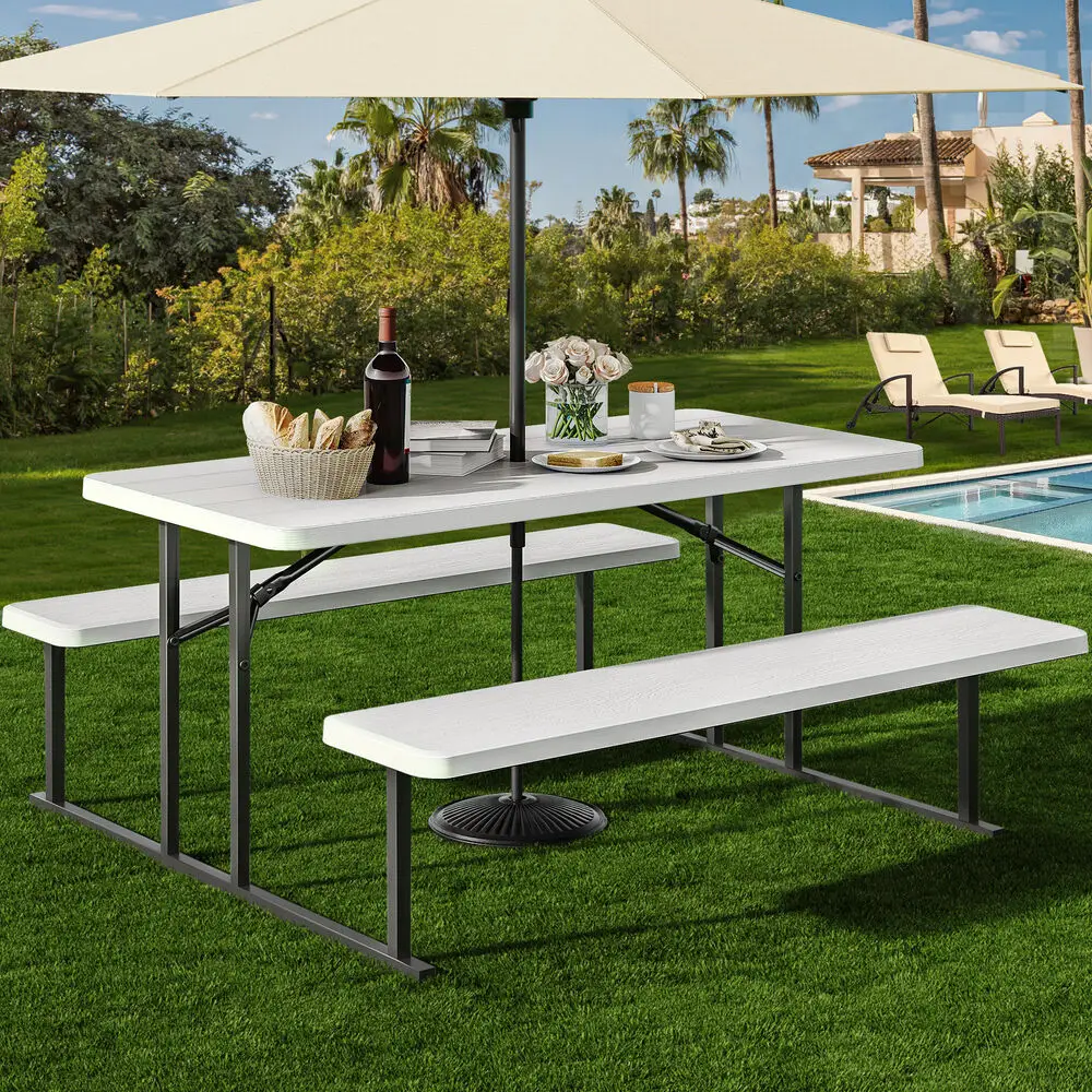 6ft Outdoor Table Set Picnic Table Fold up Bench Set Heavy Duty Camping Picnic