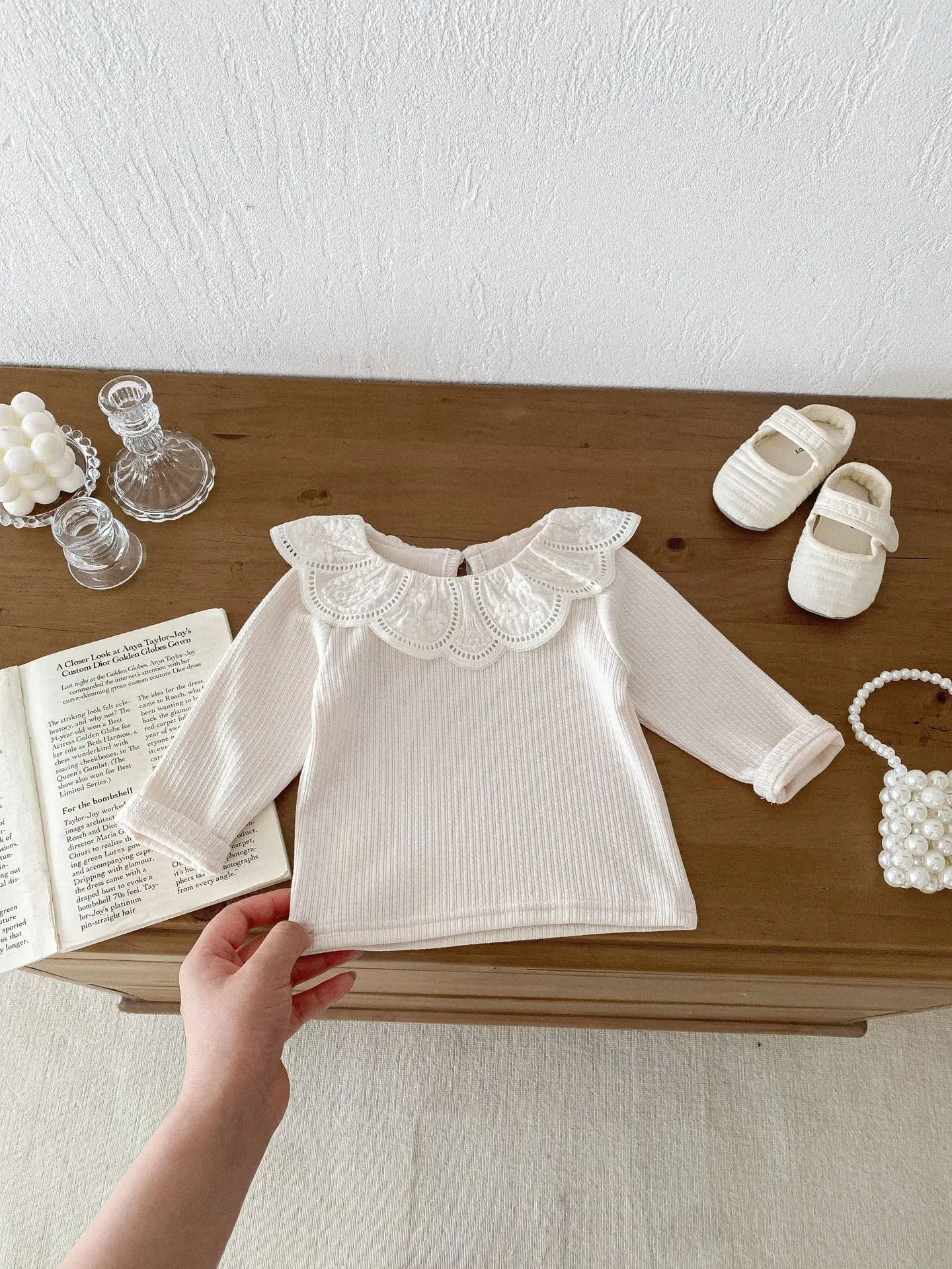 2024 Autumn New Baby Long Sleeve Bottoming Shirt Children Cotton T Shirts Infant Girl Ruffle Collar Solid Tops Toddler Clothes