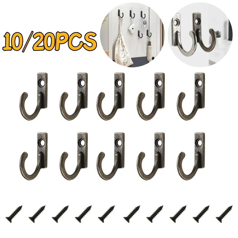 10–20 Sets an der Wand montierte Haken, Kleiderbügel, kleiner Haken, Einzelhaken, Zinklegierung, Haken mit Schrauben zum Aufhängen von Schlüssel, Hut, Schmuck, Handtuch