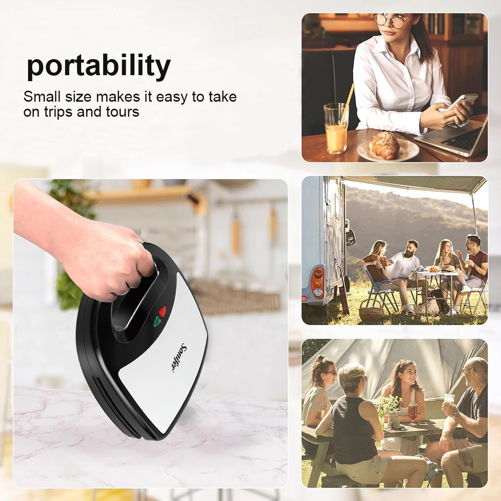 ماكينة صنع الوافل 3 في 1 بقدرة 1000 وات من الفولاذ المقاوم للصدأ ماكينة صنع الإفطار غير لاصقة مع الوافل والساندويتش وأطباق بانيني #2