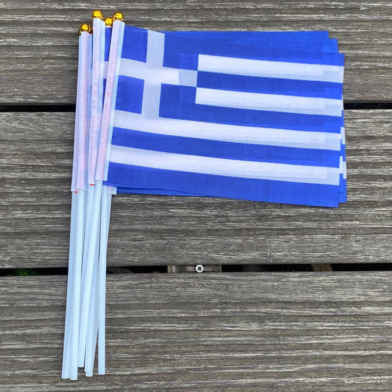 xvggdg  100pcs  14 * 21cm   Wholesale Small Greece  Hand Waving National Flag   Polyester Greece  hand Flag