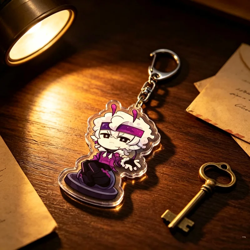 Cute Jester Clown Chibi Anime Acrylic Keychain Double Sided HD Print Clear Glossy Edge Cartoon Demon Character Key Ring Kawaii B