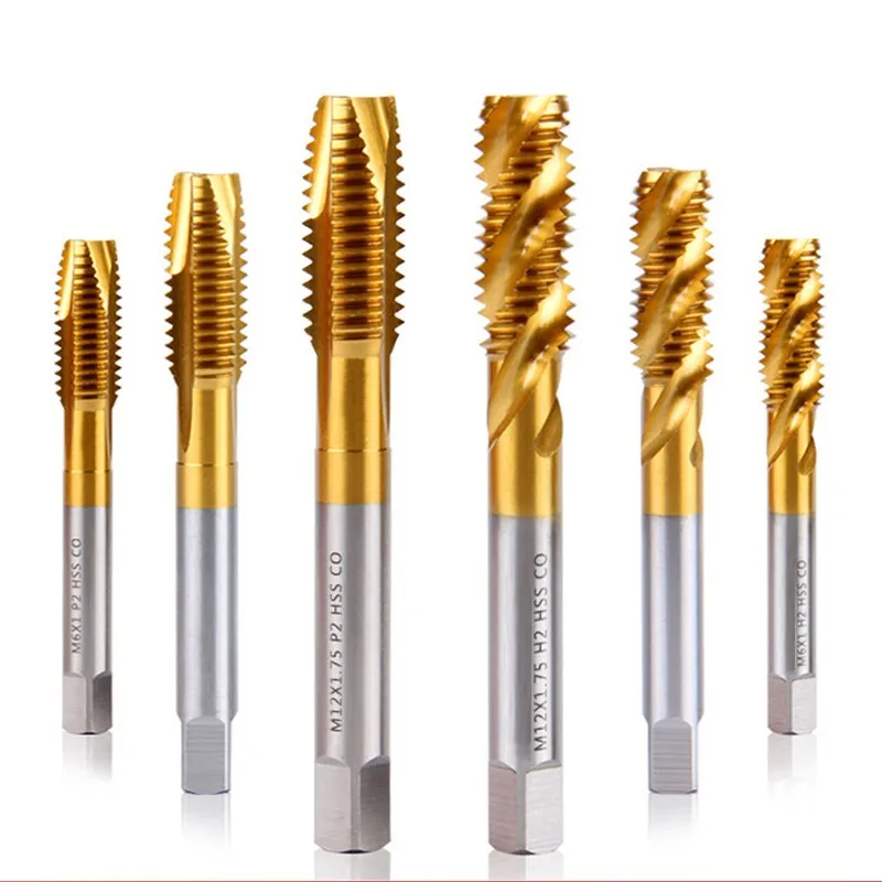 

Hss cobalt tap drill bit Screw Tap Titanium Coated Spiral Tip groove Thread M2M2.5M3M4M5M6M8M10M12 X1 X0.45 X0.5 0.8 1.25 X1.75
